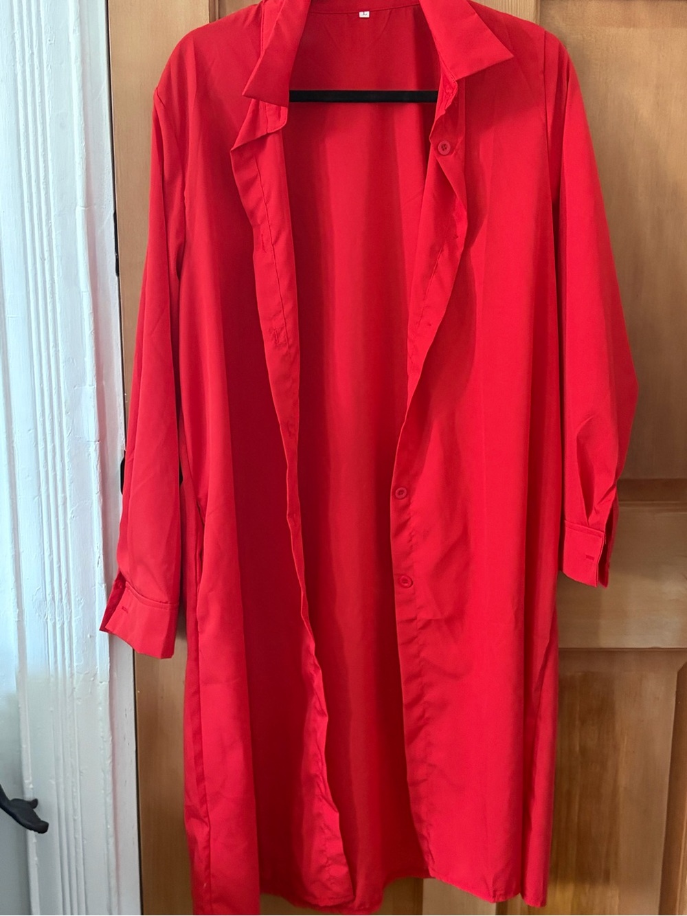 Red Women's Long Button-Front Coat